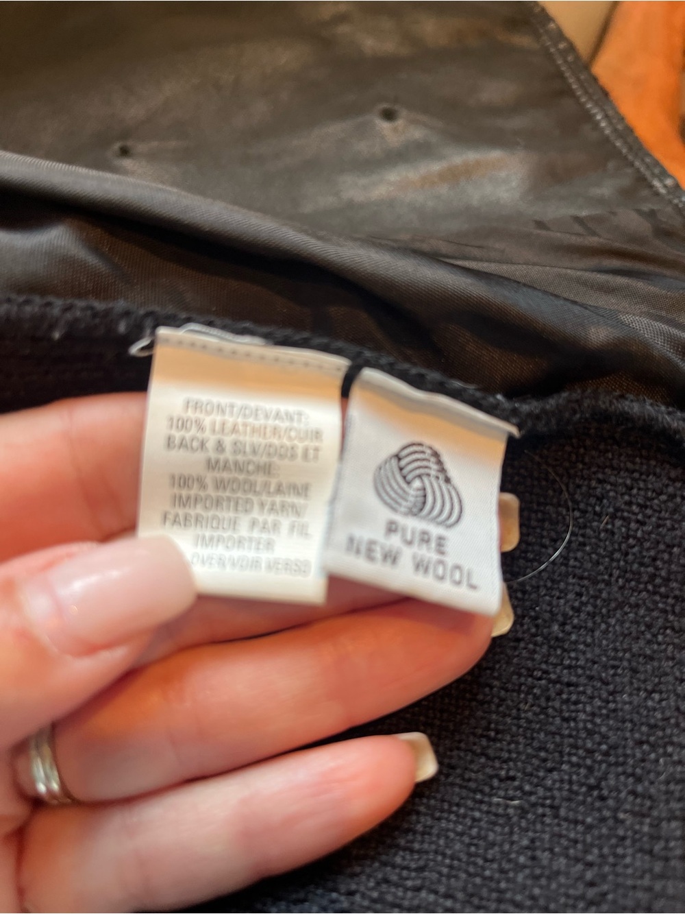 Vintage Anne Klein II Black Leather-Front Double-Breasted Jacket w/ wool sleeves - Picture 13 of 16